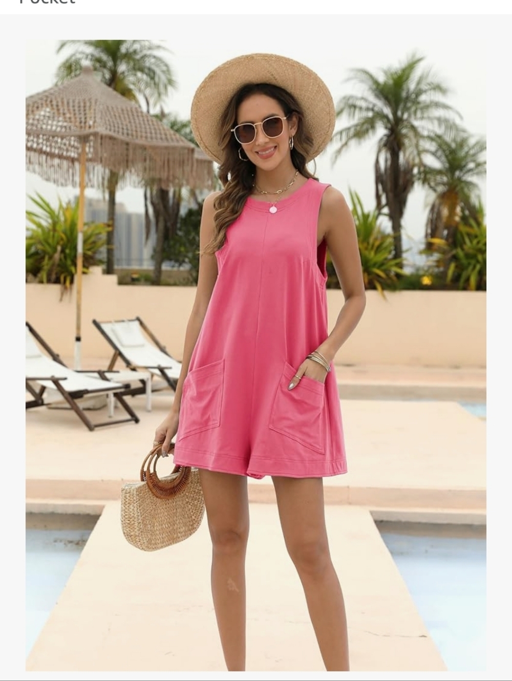 Women's Pink Sleeveless Pocket Romper - Casual Summer Jumpsuit